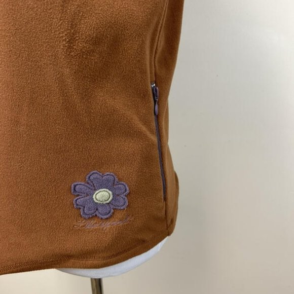 Life Is Good S Rust Tan Fleece 1/4 Zip Mock Neck Pullover Top Flower - Picture 2 of 5